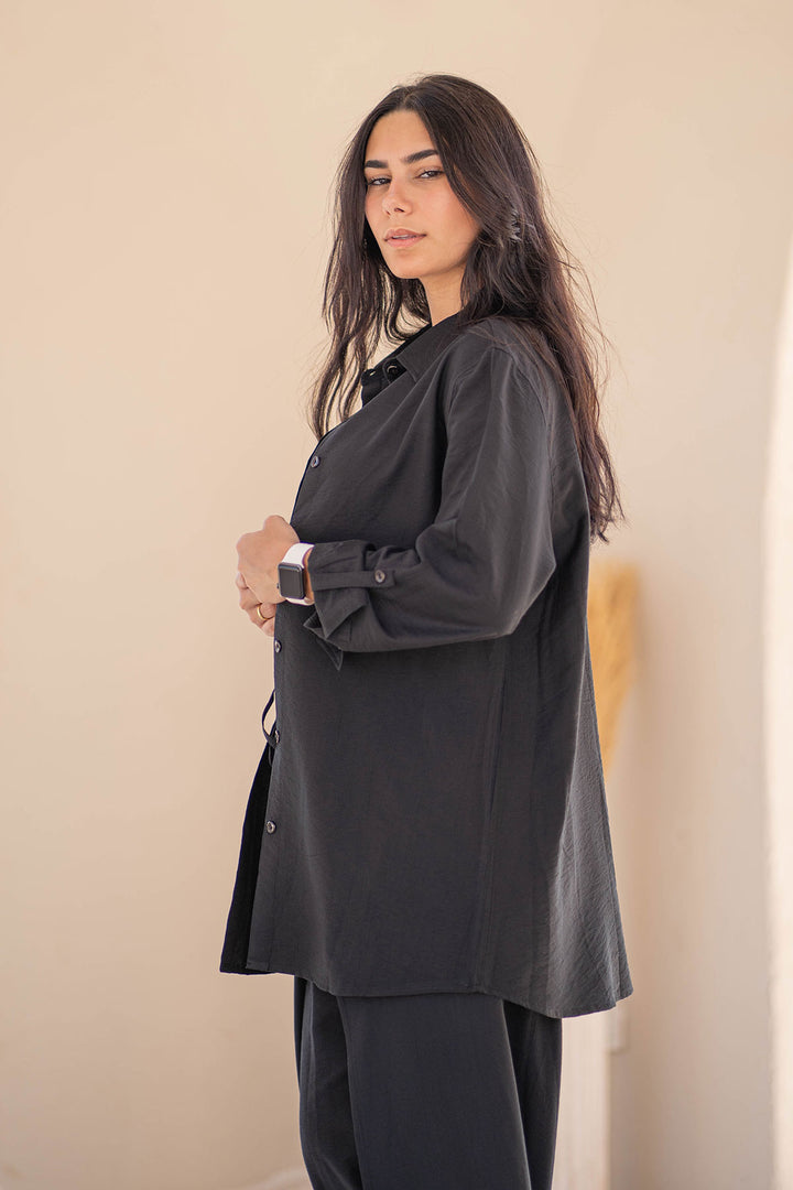 Black Summer Tied Linen Set