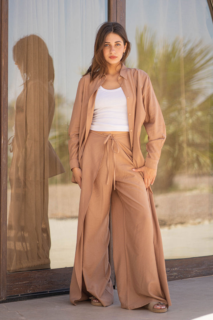 Brown Summer Tied Linen Set