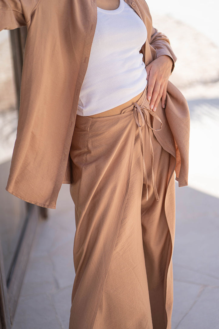 Brown Summer Tied Linen Set
