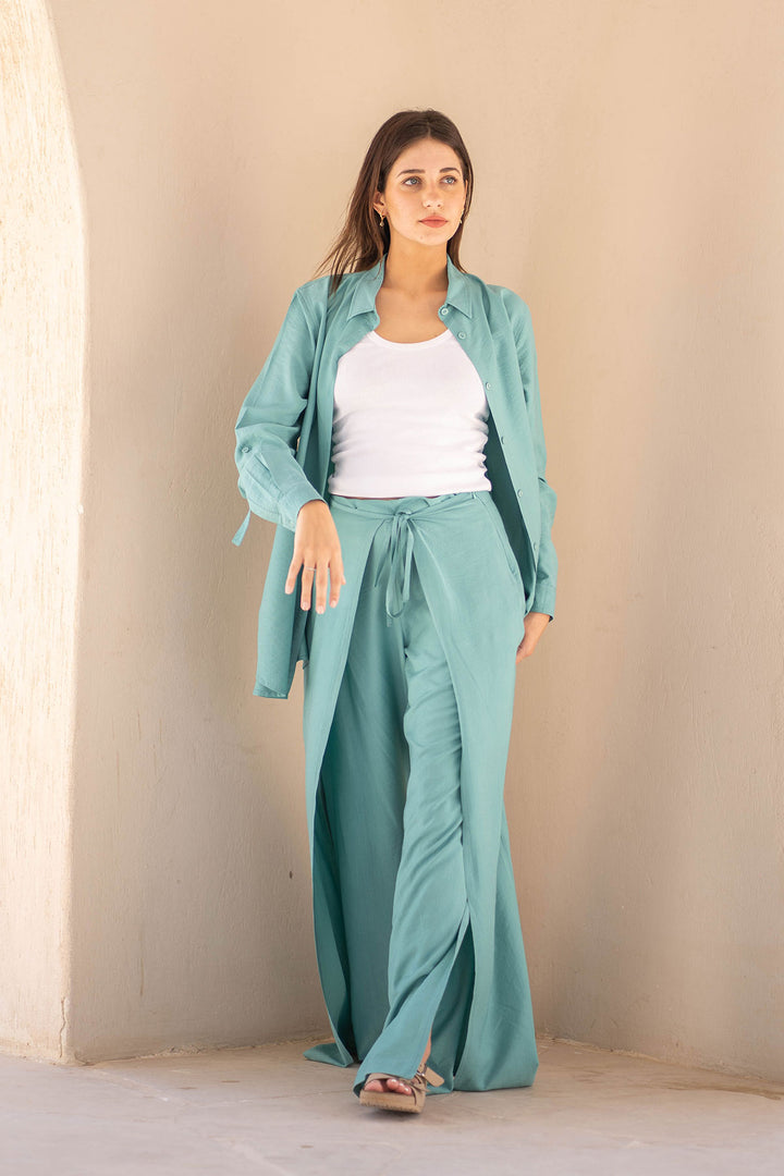 Green Summer Tied Linen Set