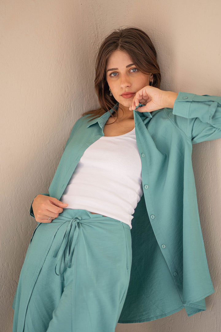 Green Summer Tied Linen Set