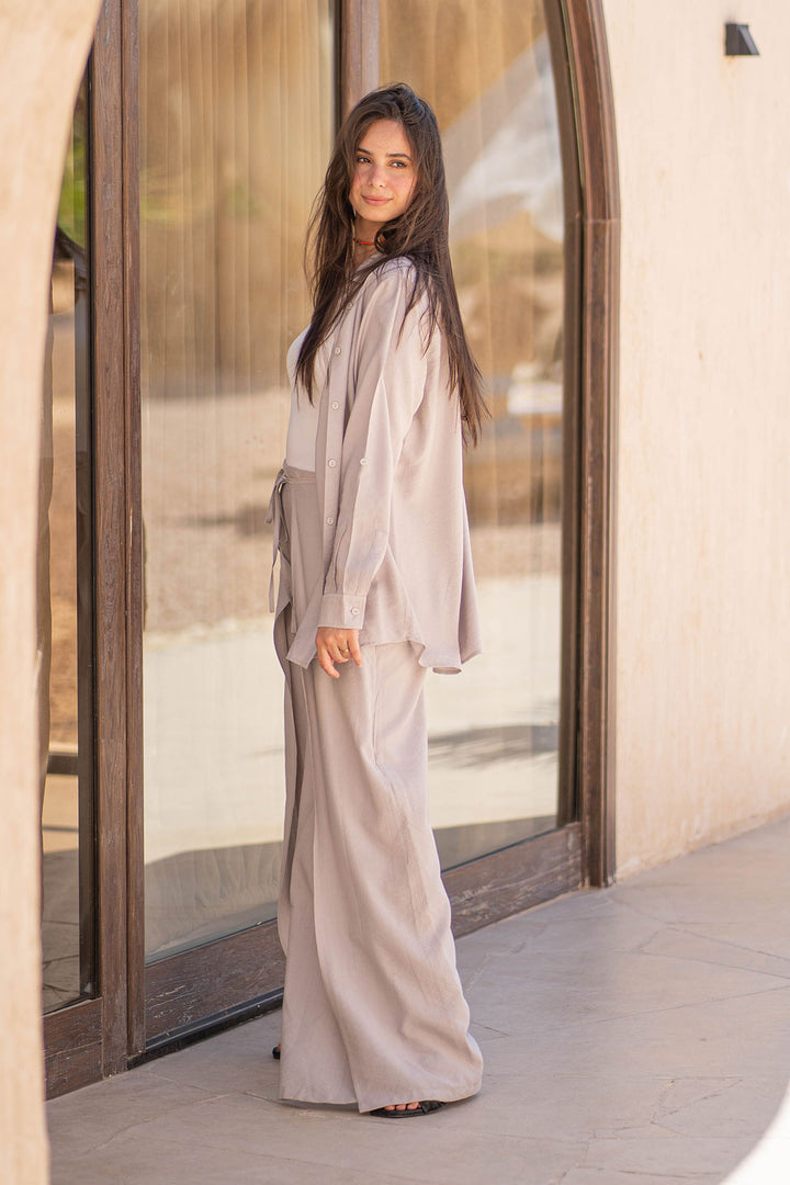 Grey Summer Tied Linen Set