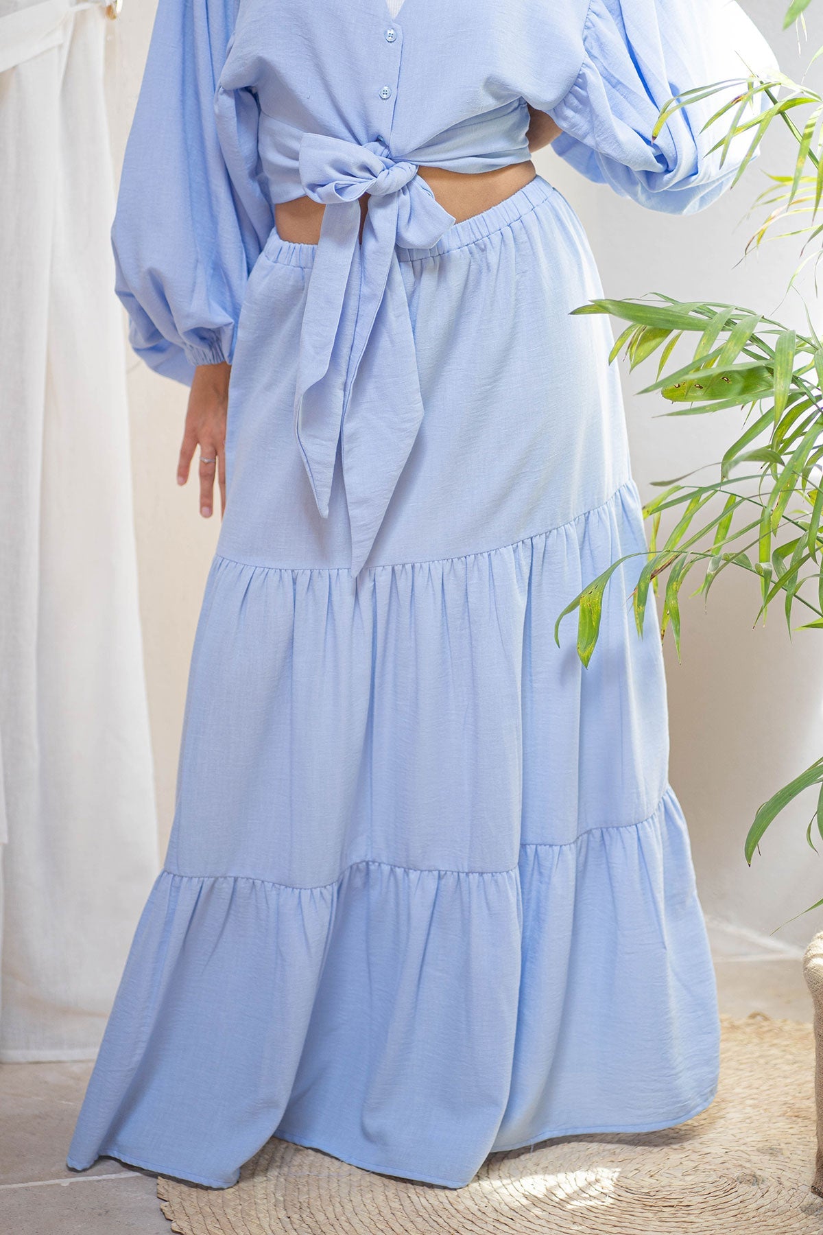 Blue Wrap Linen Skirt