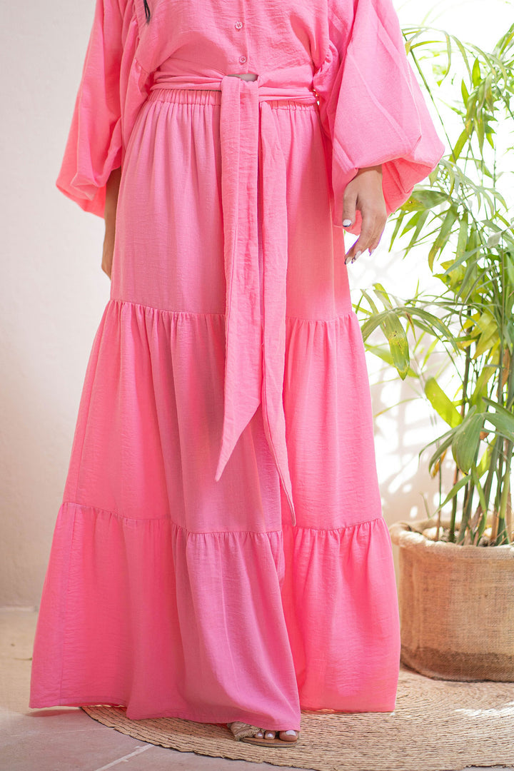 Pink Wrap Linen Skirt