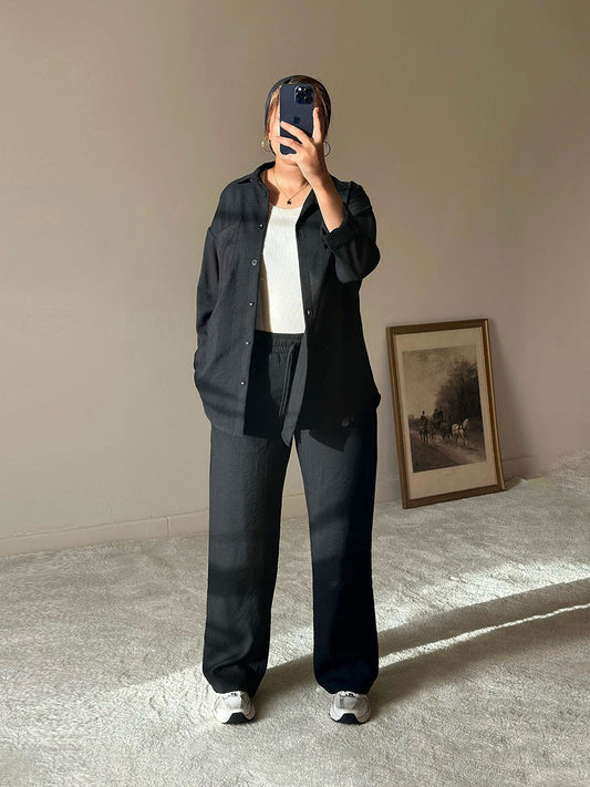 Black Linen Comfort Pants