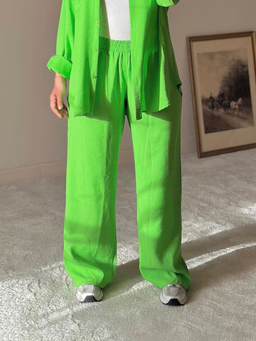 Green Linen Comfort Pants