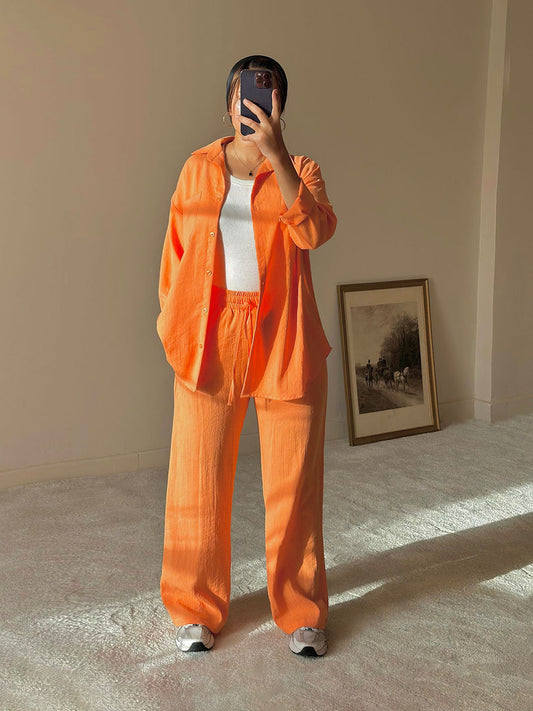 Orange Linen Comfort Pants