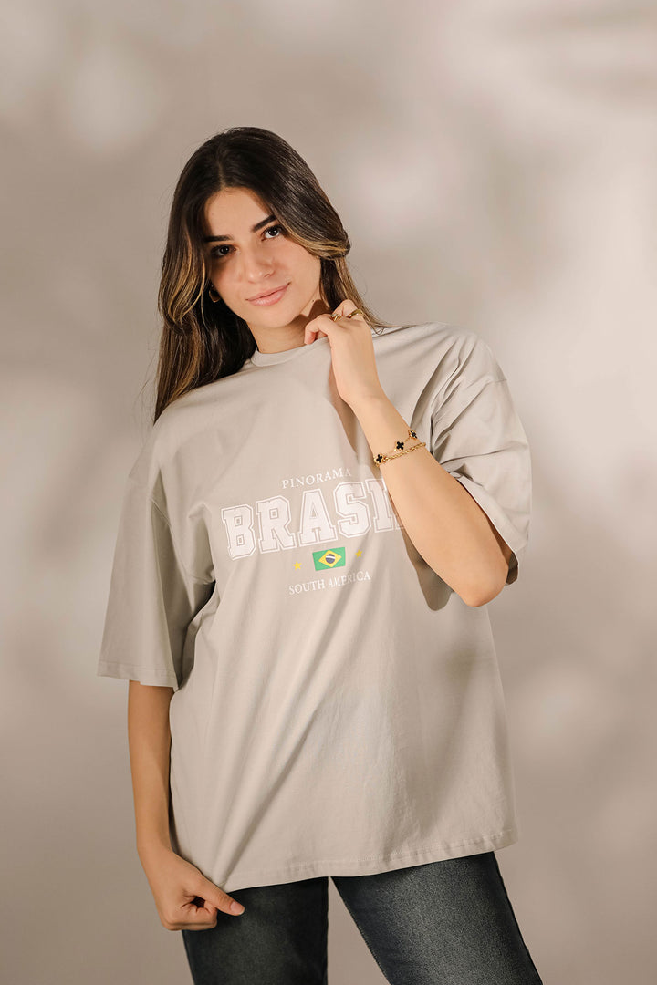 Grey Oversize Printed T-shirt
