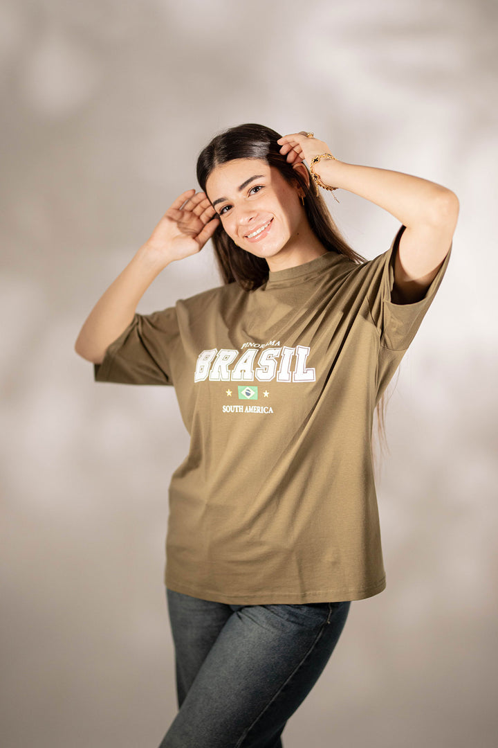 Olive Oversize Printed T-shirt