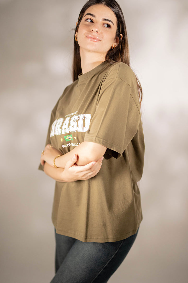 Olive Oversize Printed T-shirt
