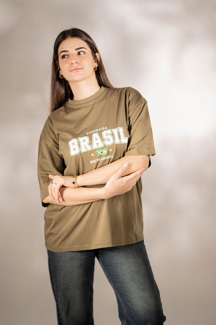 Olive Oversize Printed T-shirt