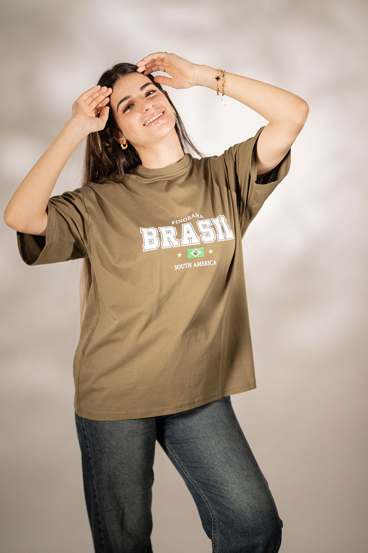 Olive Oversize Printed T-shirt