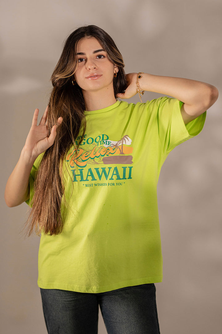 Lime Printed Oversize T-shirt