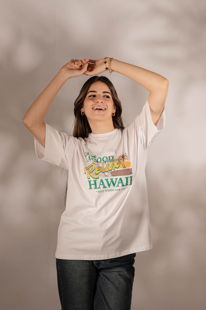 White Printed Oversize T-shirt