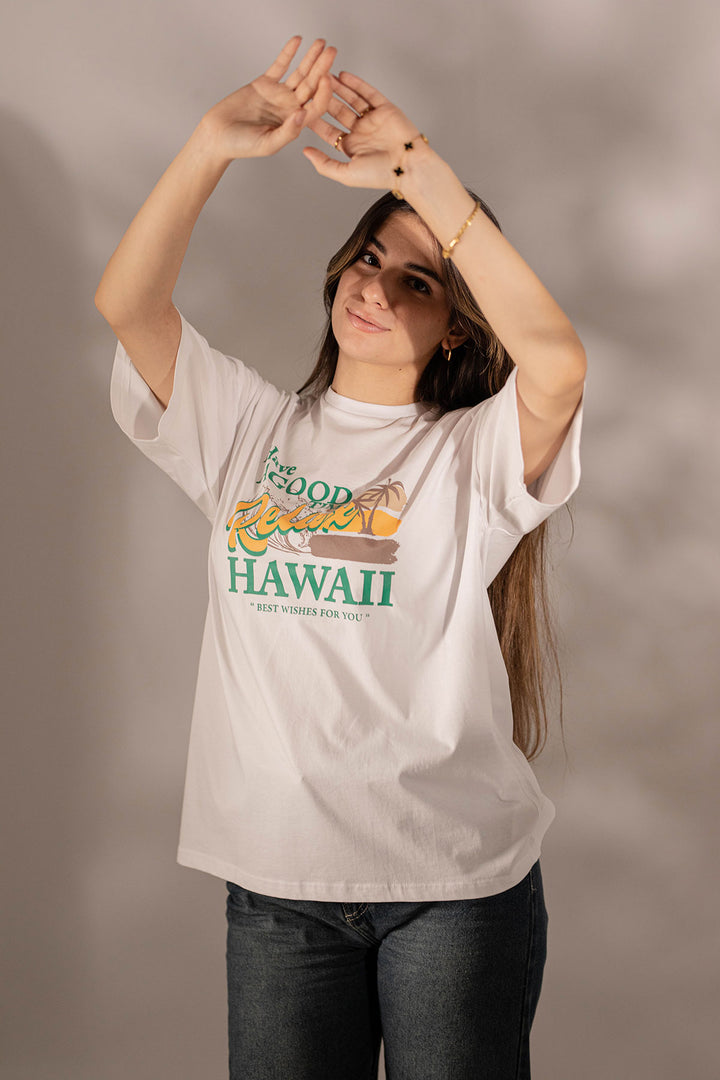 White Printed Oversize T-shirt
