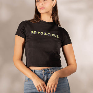 Black Printed Cropped T-shirt