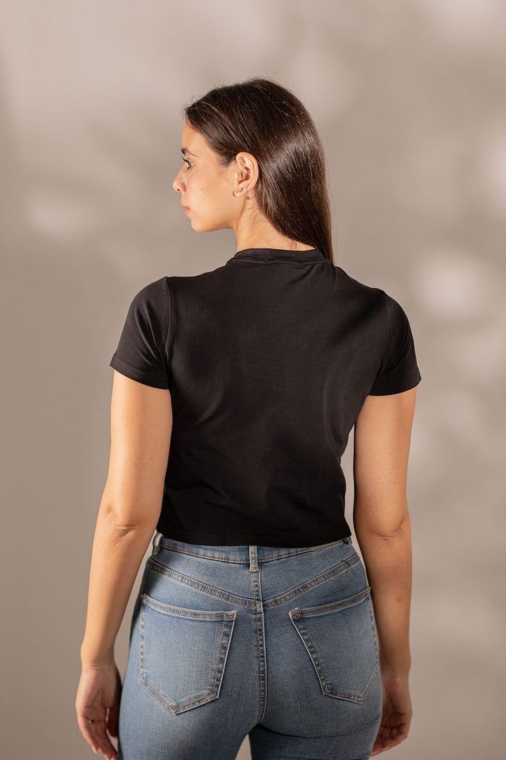 Black Printed Cropped T-shirt