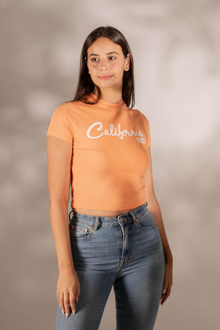 Orange Printed Cropped T-shirt