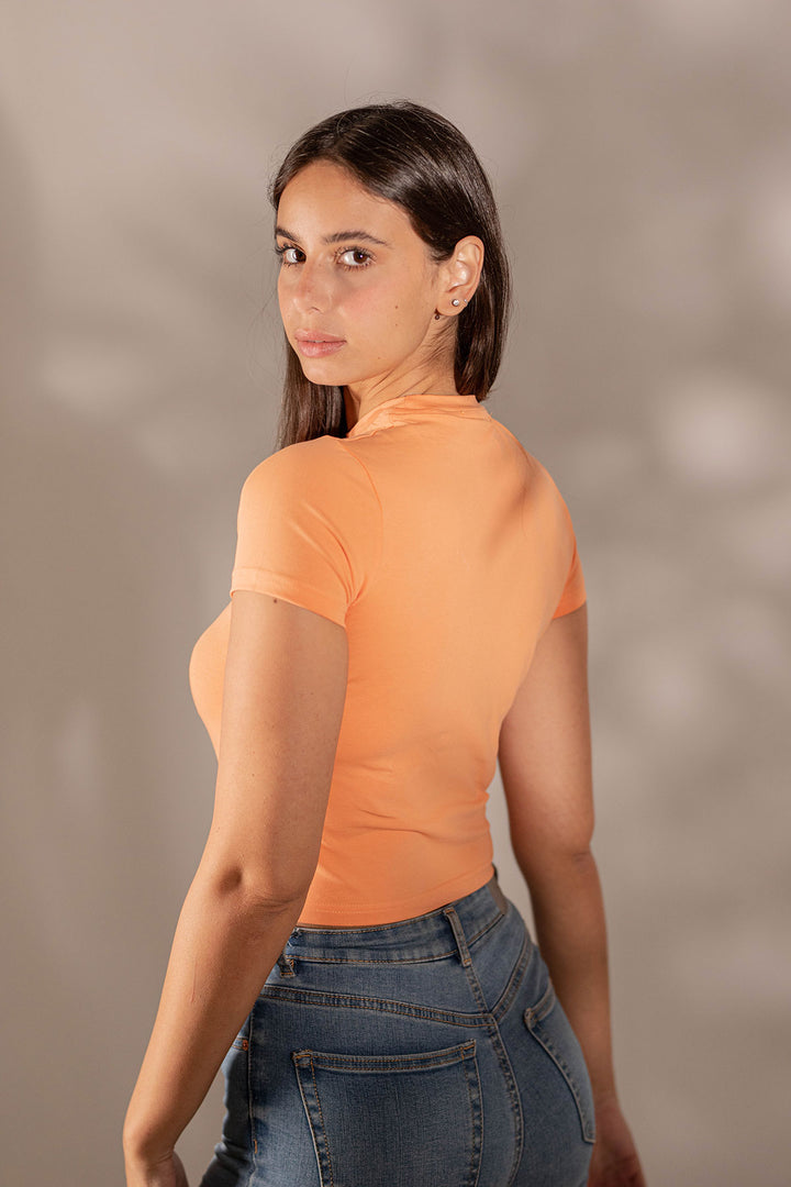 Orange Printed Cropped T-shirt