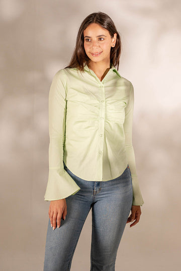 MintGreen Popline Formal Raffle Sleeves Shirt