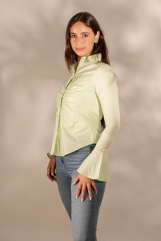 MintGreen Popline Formal Raffle Sleeves Shirt