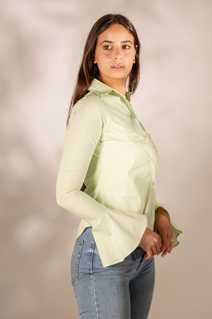 MintGreen Popline Formal Raffle Sleeves Shirt