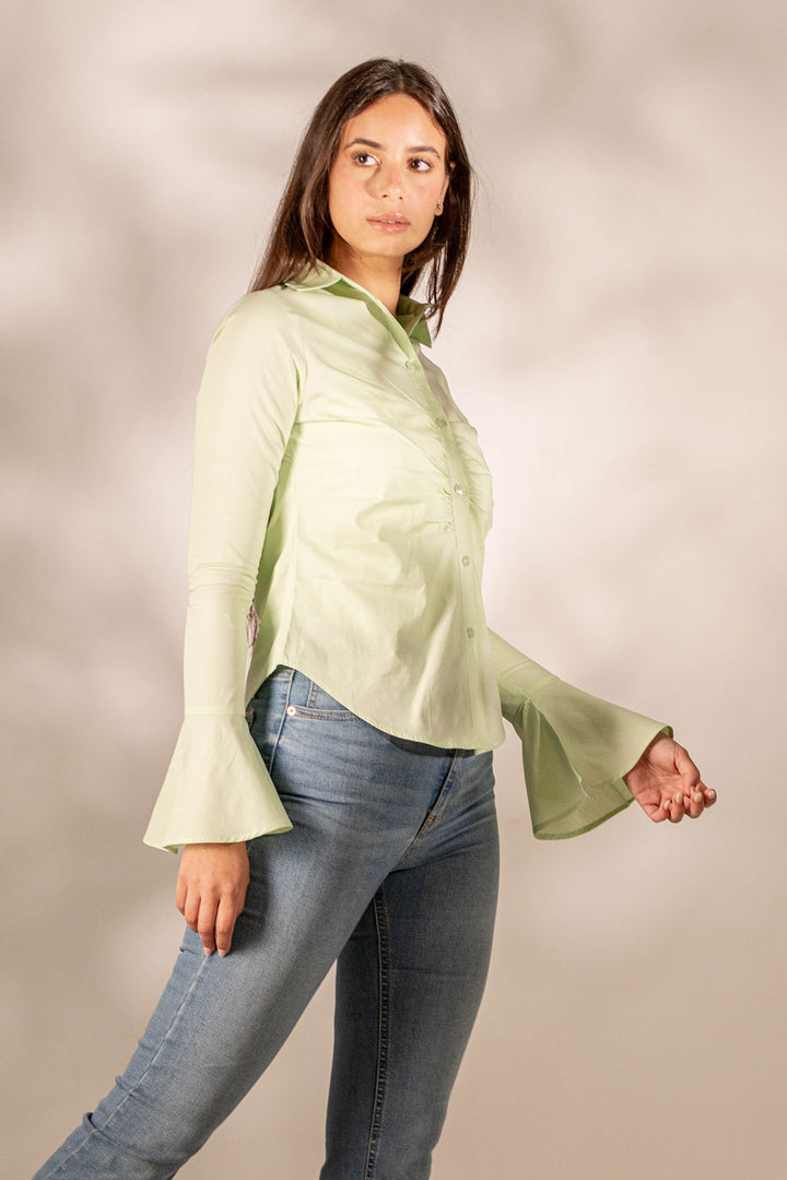 MintGreen Popline Formal Raffle Sleeves Shirt