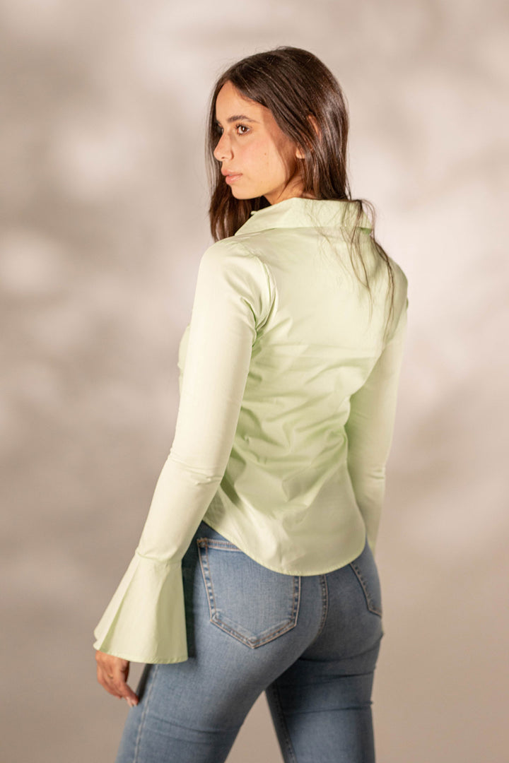 MintGreen Popline Formal Raffle Sleeves Shirt