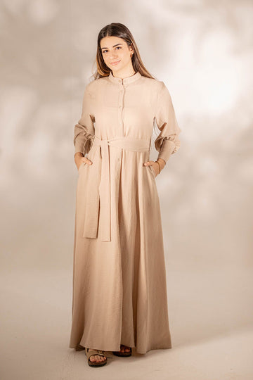 Beige Linen Tied Dress