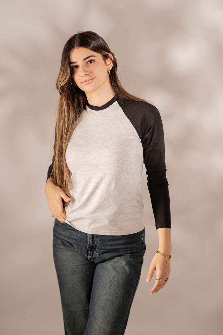 Grey Round Crew Long Sleeves Tshirt