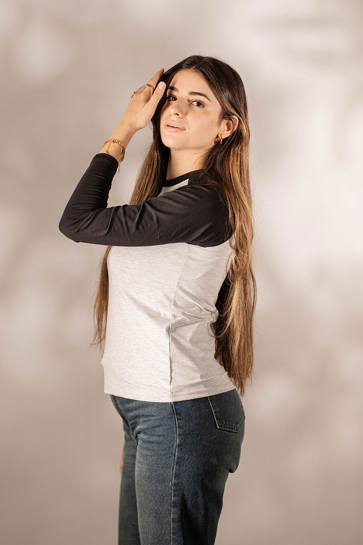 Grey Round Crew Long Sleeves Tshirt