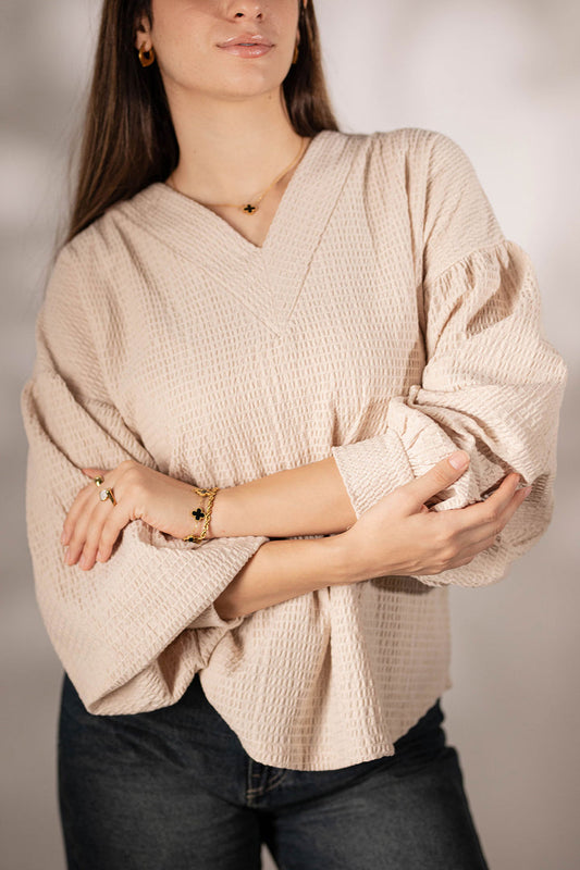 Beige Puffy Sleeves Blouse