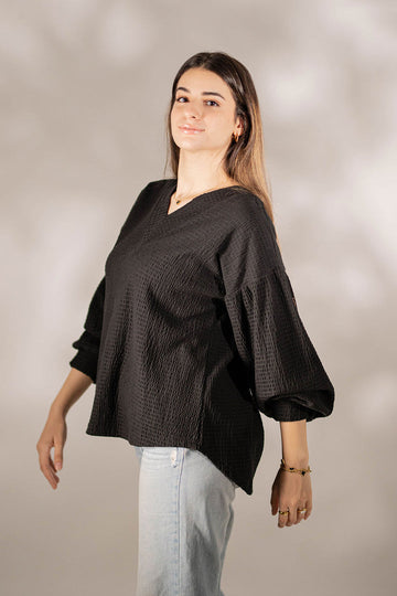 Black Puffy Sleeves Blouse