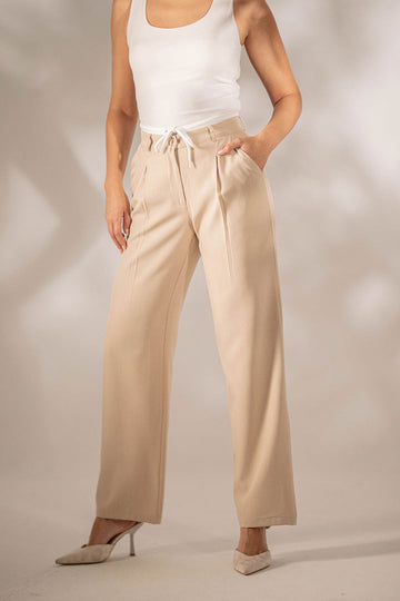 Beige Formal Tied Pants