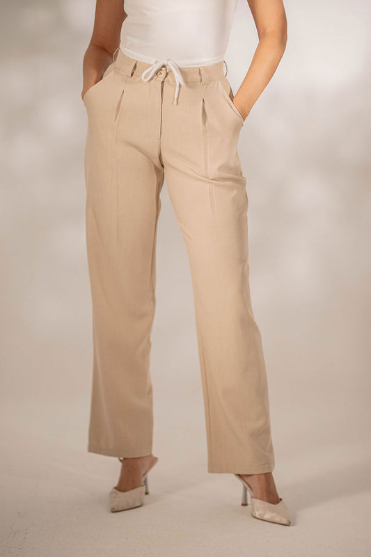 Beige Formal Tied Pants