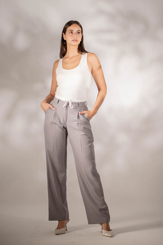 Grey Formal Tied Pants