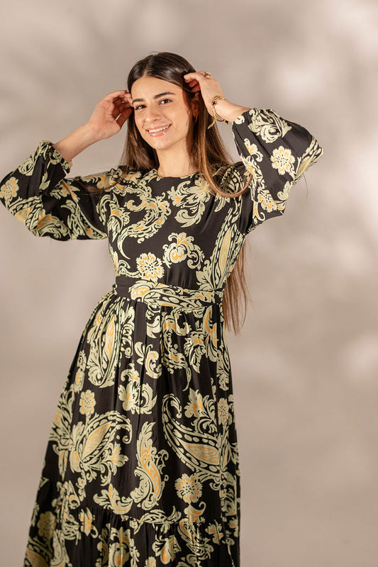 Black Paisley Tied Patterned Dress