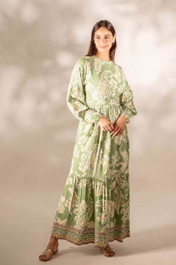 Green Paisley Tied Patterned Dress