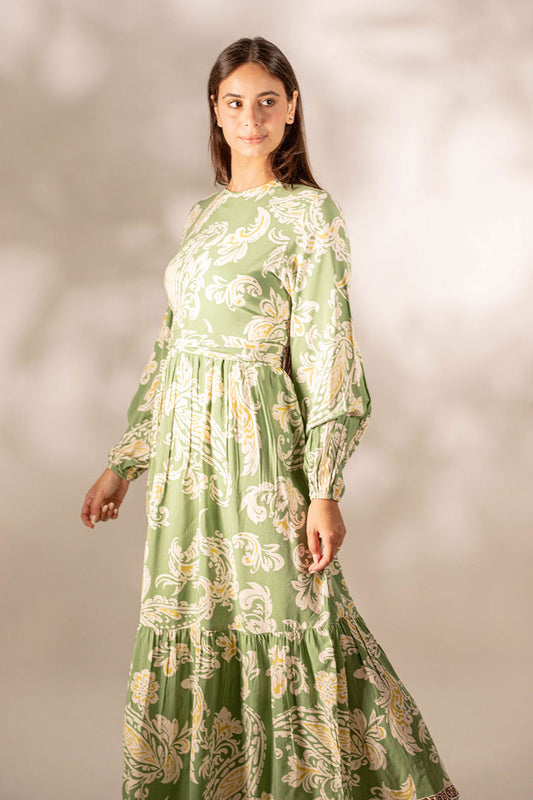 Green Paisley Tied Patterned Dress