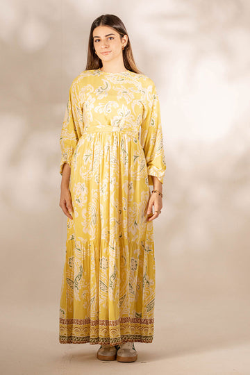 Yellow Paisley Tied Patterned Dress