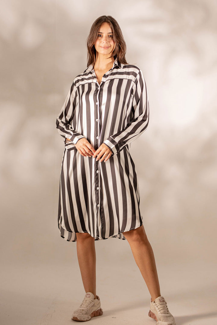 Striped Stain Mini Shirt Dress