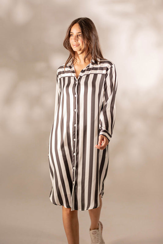 Striped Stain Mini Shirt Dress