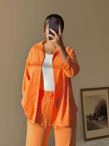 Orange Linen Comfort Shirt