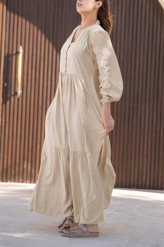 Beige Linen Dress With Buttons