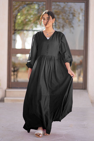 Black Linen Dress With Buttons