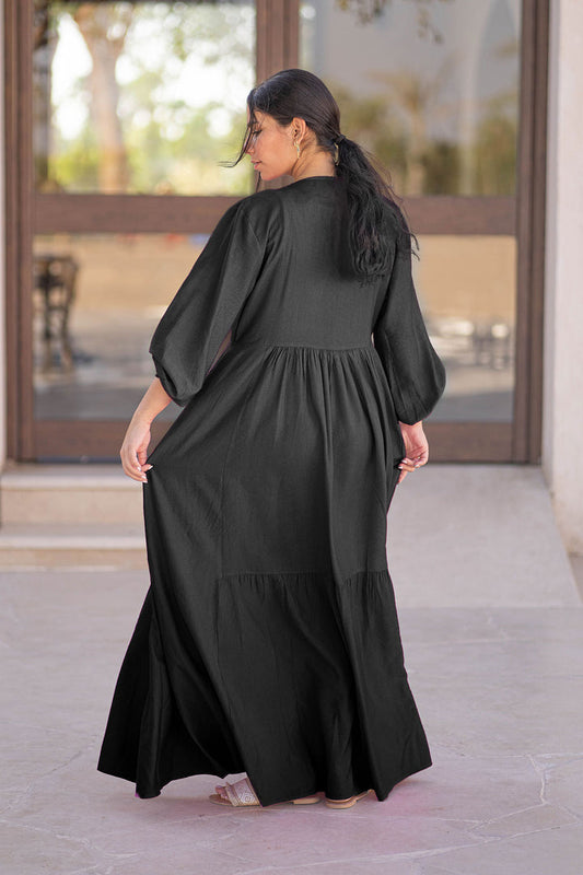 Black Linen Dress With Buttons