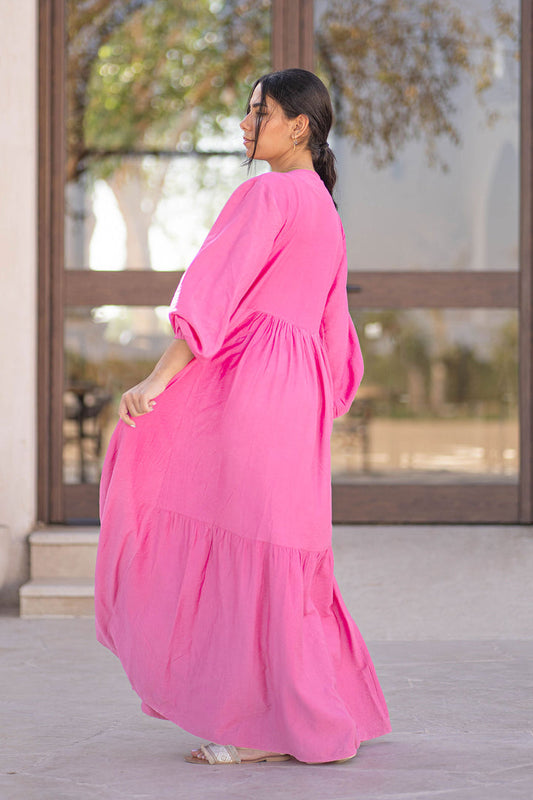 Pink Linen Dress With Buttons