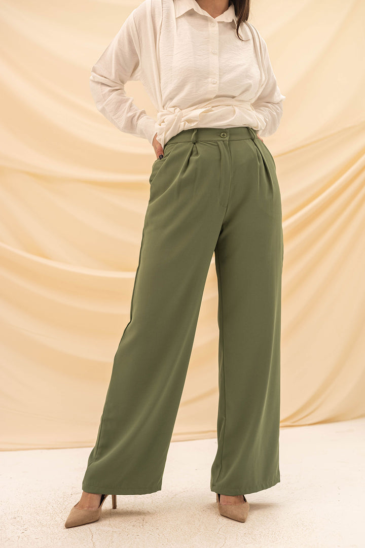 Olive Wide Leg Formal Pants