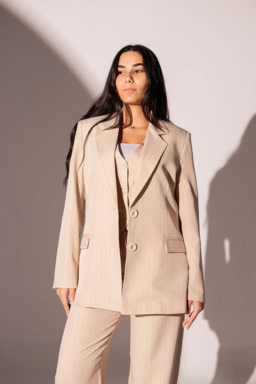 Beige Formal Striped Blazer