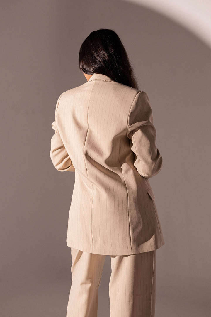 Beige Formal Striped Blazer